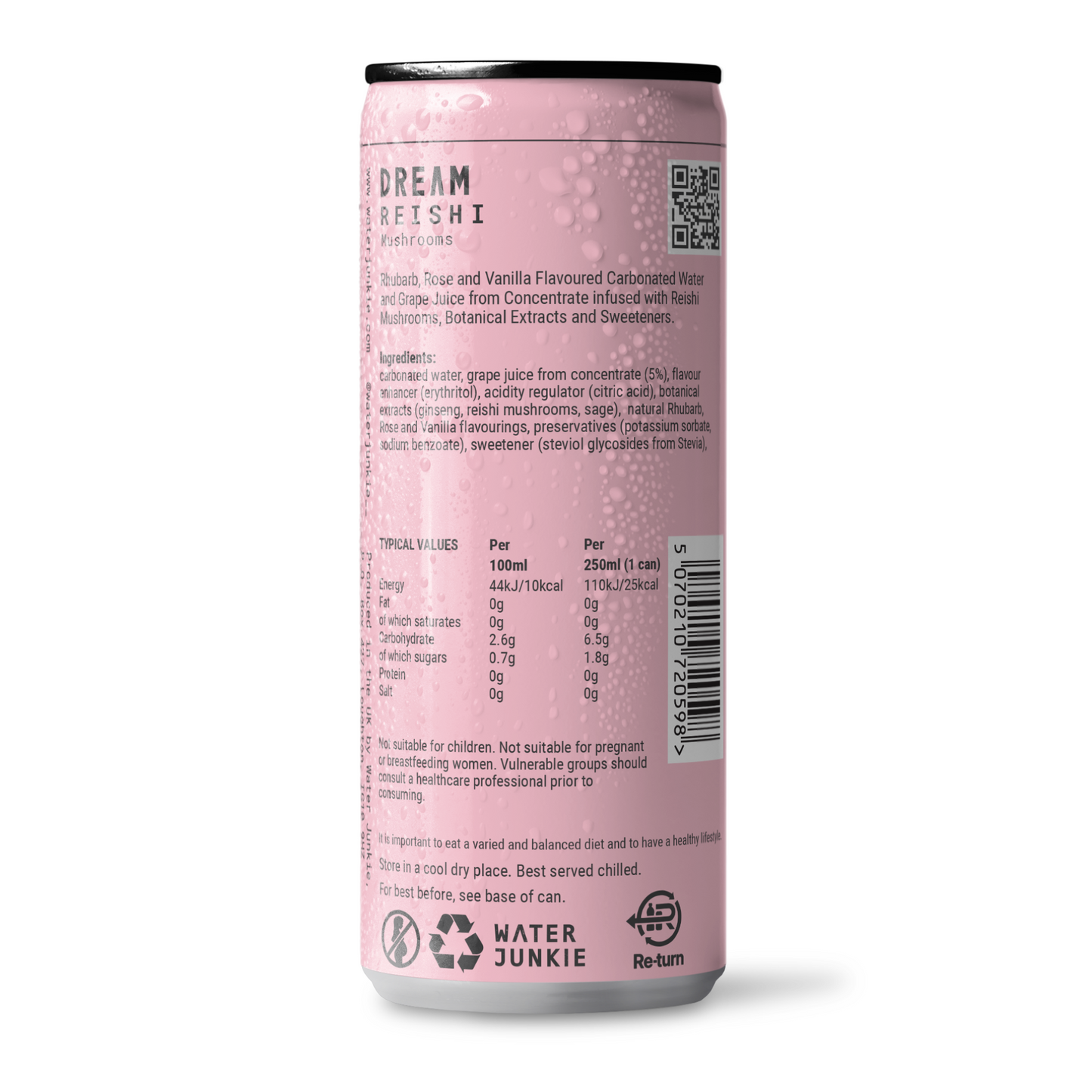 A back view of Water Junkie's Reishi Mushroom drink named 'dream'