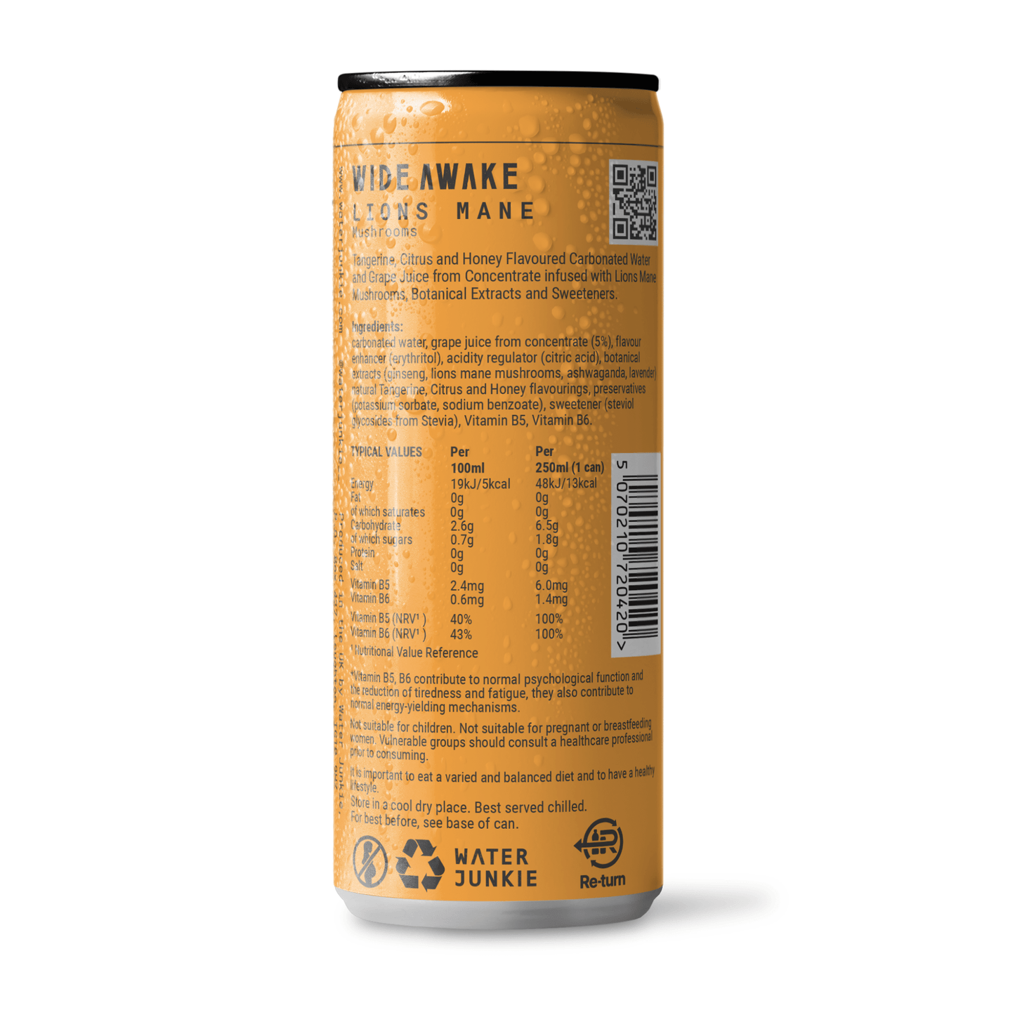 A back view of Water Junkie's Lions Mane Mushroom drink named 'wide wake'